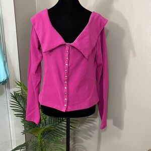 Maeve Anthropologie Vibrant Purple Button-Up Top wide neck women’s size Medium